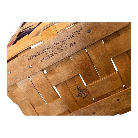 Longaberger 1995 Handled Easter Basket, Liner & Protector 10.5" Oval Made In USA - Picture 5 of 7